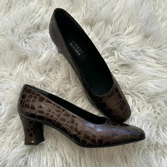 Stuart Weitzman leather Croc pattern shoes vintage Sz 10 work girls boss - Picture 7 of 7